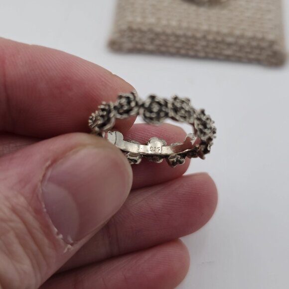 Size 7.25 Sterling Silver Rose Nature Floral Band Ring A3631 - Picture 4 of 7